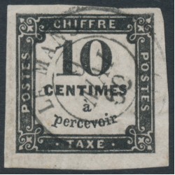 FRANCE - 1859 10c black Postage Due, imperforate, used – Michel # P2