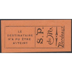 FRANCE - 1916 black/red Bordeaux Return to Sender label, MNH – Yvert # TR2