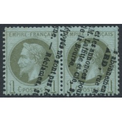 FRANCE - 1862 1c olive-green on blue Napoléon, pair, used – Michel # 24