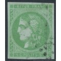 FRANCE - 1870 5c yellow-green Cérès (Bordeaux printing), imperforate, used – Michel # 39b
