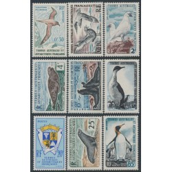 FRANCE / TAAF - 1959-1963 Bird & Animals set of 9, MNH – Michel # 14-17+19-22+25