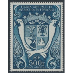 FRANCE / TAAF - 1970 500Fr green-blue Coat of Arms, MNH – Michel # 54