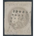 FRANCE - 1870 4c grey Cérès (Bordeaux printing), imperforate, used – Michel # 38a