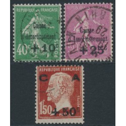 FRANCE - 1929 Caisse d’Amortissement set of 3, used – Michel # 244-246
