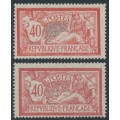 FRANCE - 1900 40c red/blue Merson, on white and grey papers, MNH – Michel # 96x+96y