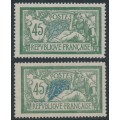 FRANCE - 1906 45c green/blue Merson, on white and grey papers, MH – Michel # 122x+122y