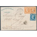 FRANCE - 1864 40c orange pair & 20c blue Napoléon on cover to Italy – Michel # 21+22