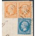 FRANCE - 1864 40c orange pair & 20c blue Napoléon on cover to Italy – Michel # 21+22