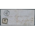 FRANCE - 1859 10c black Postage Due, imperforate, on cover – Michel # P2
