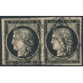 FRANCE - 1849 20c black Cérès, white paper, imperforate pair, used – Michel # 3x