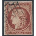 FRANCE - 1849 1Fr carmine-brown Cérès, imperforate, used – Michel # 7b