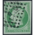 FRANCE - 1860 5c green on greenish Napoléon, imperforate, used – Michel # 11a