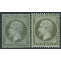 FRANCE - 1862 1c green-olive & greenish bronze Napoléon, perf. 14:13½, MH – Michel # 18a+18b