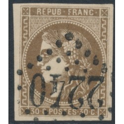 FRANCE - 1870 30c brown Cérès (Bordeaux printing), imperforate, used – Michel # 42a