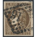 FRANCE - 1870 30c brown Cérès (Bordeaux printing), imperforate, used – Michel # 42a