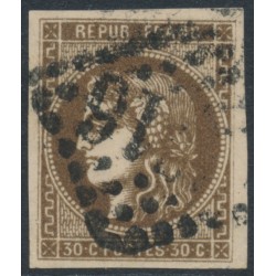 FRANCE - 1870 30c brown Cérès (Bordeaux printing), imperforate, used – Michel # 42a