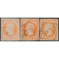 FRANCE - 1853 40c orange Napoléon shades, imperforate, used – Michel # 15a + 15b