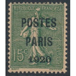 FRANCE - 1920 15c green Semeuse, POSTES PARIS 1920 pre-cancel, MH – Michel # 109VaI