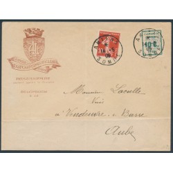 FRANCE - 1909 10c green/blue Amiens postal strike stamp, used on cover – Michel # 117+124
