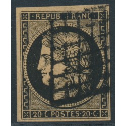 FRANCE - 1849 20c black Cérès on brown paper, imperforate, used – Yvert # 3g