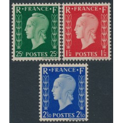 FRANCE - 1942 Marianne de Dulac (type I) unissued set of 3, MH – Yvert # 701A-701C