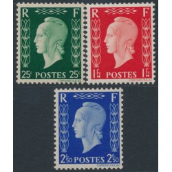 FRANCE - 1942 Marianne de Dulac (type II) unissued set of 3, MNH – Yvert # 701D-701F