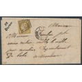 FRANCE - 1850 10c yellow-brown Cérès, imperforate, on cover – Michel # 1a