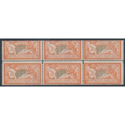 FRANCE - 1920 2Fr orange/blue Merson, double perforations B/6, MNH – Michel # 139