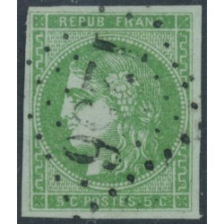 FRANCE - 1870 5c green Cérès (Bordeaux printing), imperforate, used – Michel # 39a