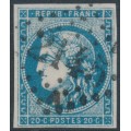 FRANCE - 1870 20c blue Cérès (Bordeaux printing), type II, imperforate, used – Michel # 41II