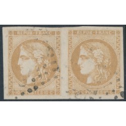 FRANCE - 1870 10c brown Cérès (Bordeaux printing), imperforate pair, used – Michel # 40a