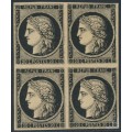 FRANCE - 1849 20c black Cérès, imperforate, block of 4, MH – Michel # 3y