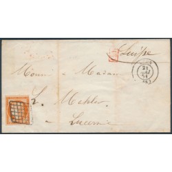 FRANCE - 1850 40c orange Cérès, imperforate, used on cover – Michel # 5a