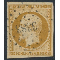 FRANCE - 1852 10c bistre-yellow President Napoléon, imperforate, used – Michel # 8a