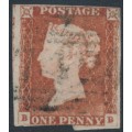GREAT BRITAIN - 1848 1d red-brown QV, plate 80, check letters BB, used – SG # 8