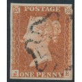 GREAT BRITAIN - 1842 1d red-brown QV, plate 25, check letters JE, used – SG # 8l