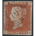 GREAT BRITAIN - 1845 1d red-brown QV, plate 53, check letters DA, used – SG # 8