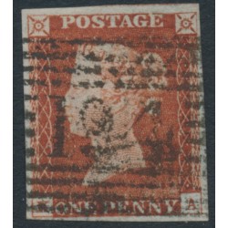 GREAT BRITAIN - 1845 1d red-brown QV, plate 56, check letters KA, used – SG # 8 (BS45f)