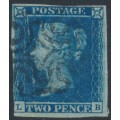 GREAT BRITAIN - 1841 2d blue Queen Victoria, imperforate, plate 3, check letters LB, used – SG # 14e