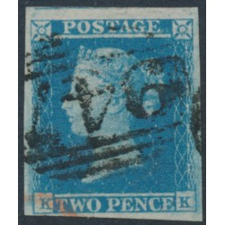 GREAT BRITAIN - 1849 2d blue QV, imperforate, plate 4, check letters KK, used – SG # 14