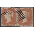 GREAT BRITAIN - 1851 1d red-brown QV, plate 120 pair, check letters HG + HH, used – SG # 8