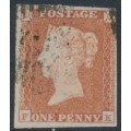 GREAT BRITAIN - 1851 1d red-brown QV, plate 123, check letters FK, used – SG # 8