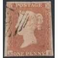 GREAT BRITAIN - 1851 1d red-brown QV, plate 123, check letters KK, used – SG # 8