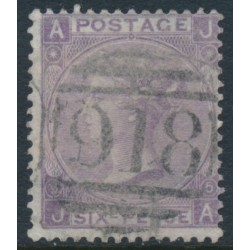GREAT BRITAIN - 1865 6d lilac QV, Emblems watermark, plate 5, used – SG # 97