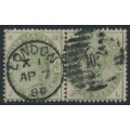 GREAT BRITAIN - 1883 4d dull green QV, horizontal pair, used – SG # 192