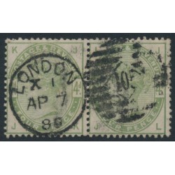 GREAT BRITAIN - 1883 4d dull green QV, horizontal pair, used – SG # 192