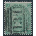 GREAT BRITAIN - 1865 1/- green QV, Emblems watermark, plate 4, used – SG # 101