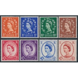 GREAT BRITAIN - 1958 ½d to 4½d QEII definitives set of 8 with graphite lines, MNH – SG # 587-594