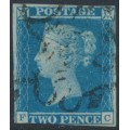 GREAT BRITAIN - 1841 2d blue QV, imperforate, plate 3, check letters FC, used – SG # 14