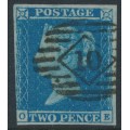 GREAT BRITAIN - 1849 2d blue QV, imperforate, plate 4, check letters OE, used – SG # 14